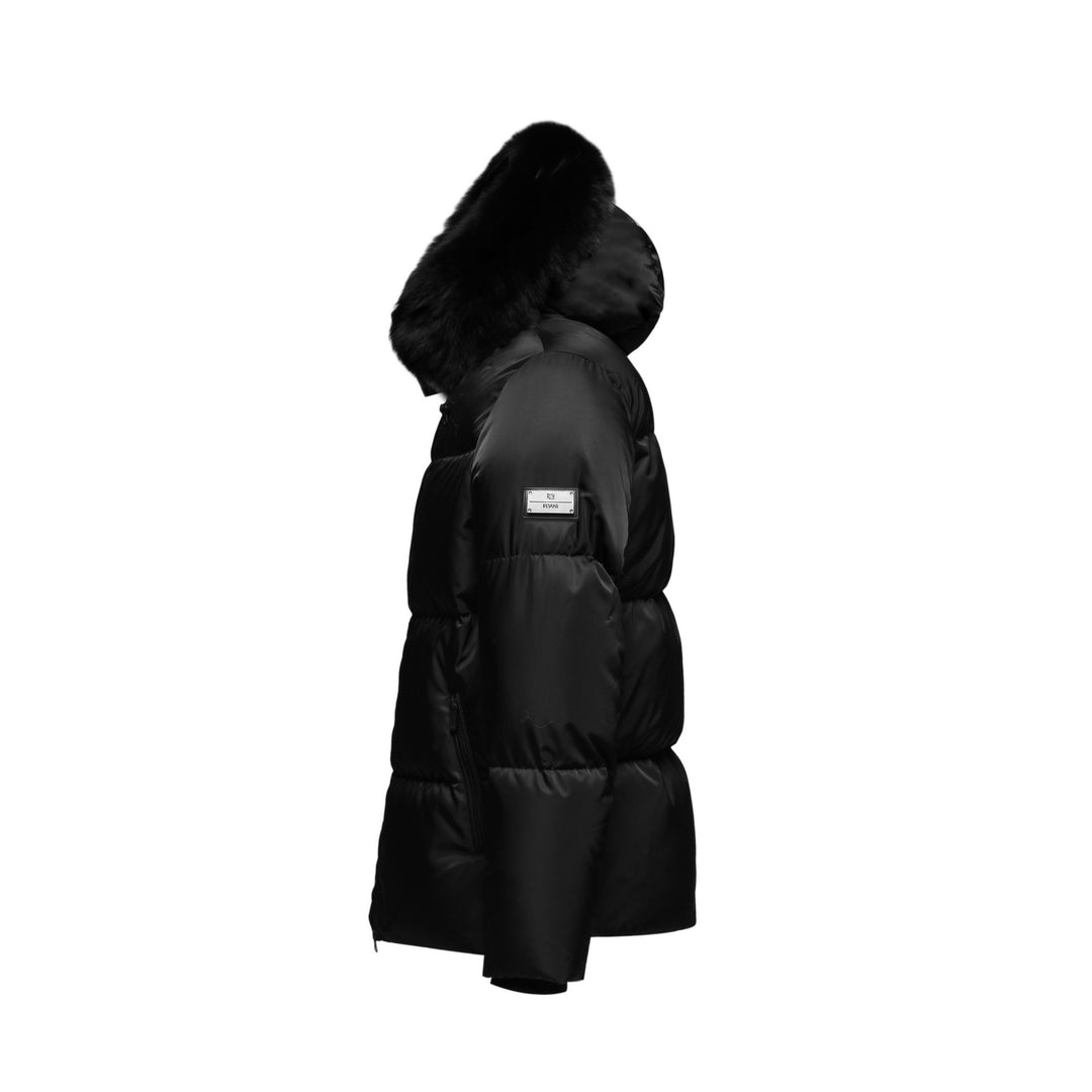 Men's Arctic Emperor Winter Coat in Black - (Black Fox Trim)