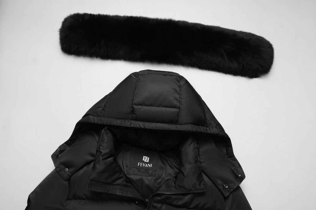Men's Arctic Emperor Winter Coat in Black - (Black Fox Trim)