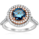 Load image into Gallery viewer, 14k Rose &amp; White Gold Double Danal Blue Diamond Ring
