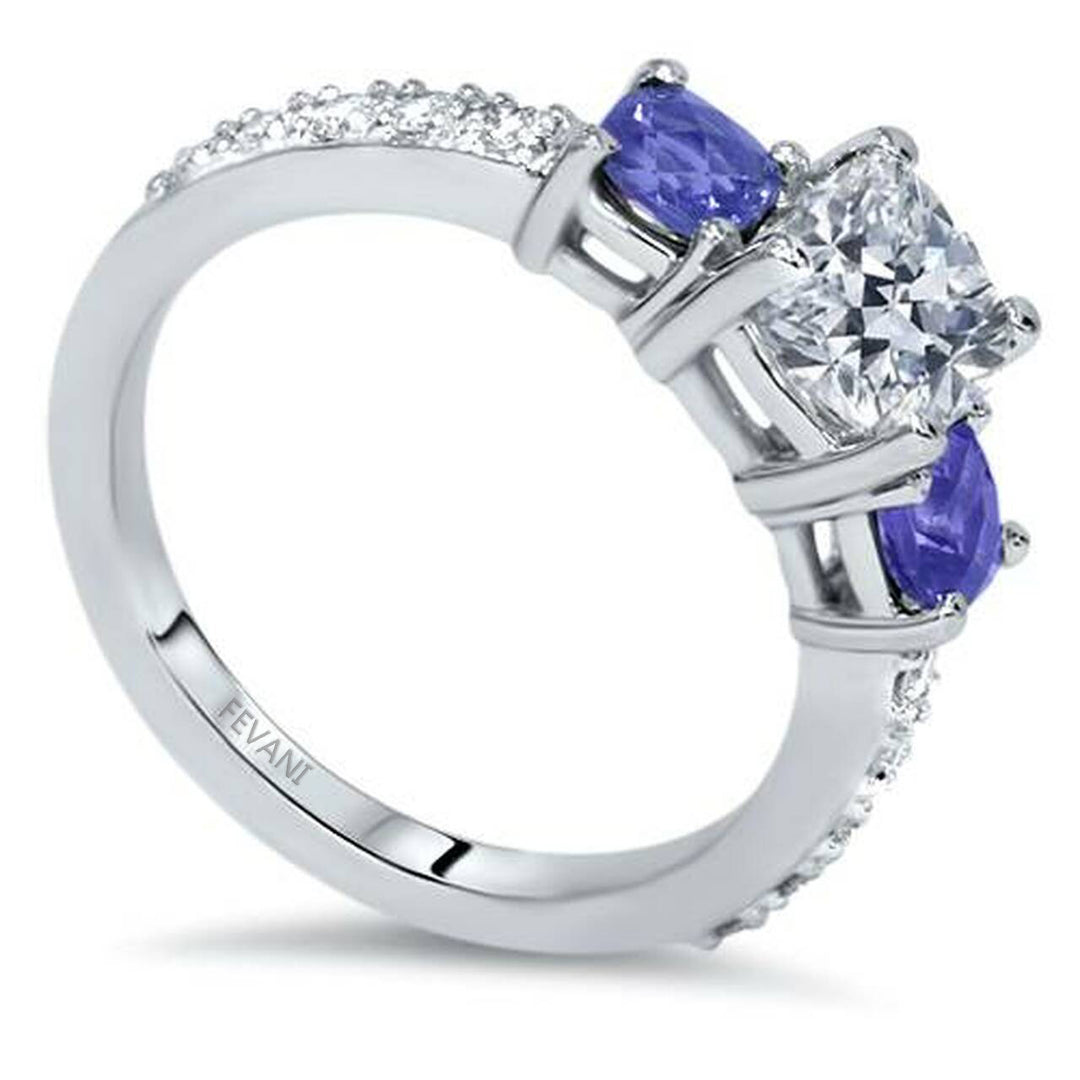 14k White Gold Diamond Treated Blue Domeineque Engagement Ring