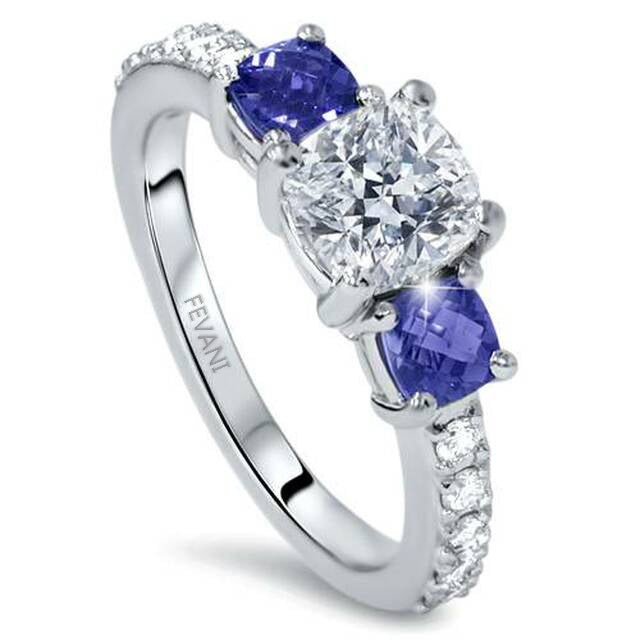 14k White Gold Diamond Treated Blue Domeineque Engagement Ring