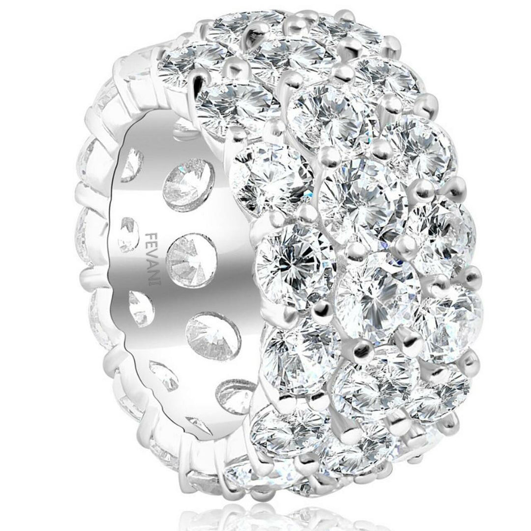 Bague de mariage Dominga à 3 rangées de diamants en or blanc 10 carats