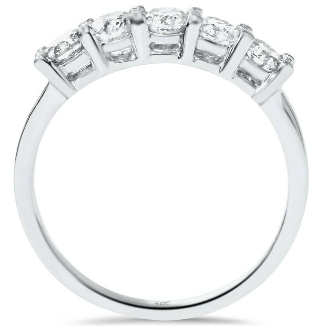 14k White Gold Diamond Five Stone Paved' Wedding Ring
