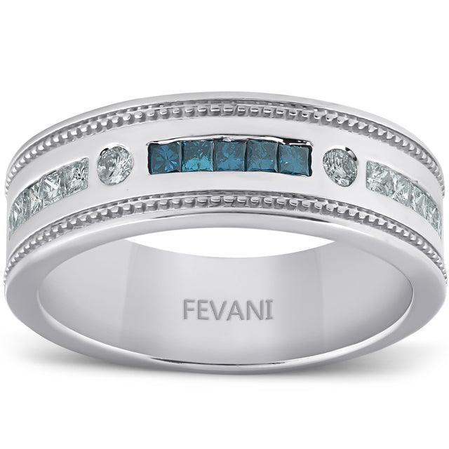 10k White Gold Genavieve Blue Diamond Wedding Ring