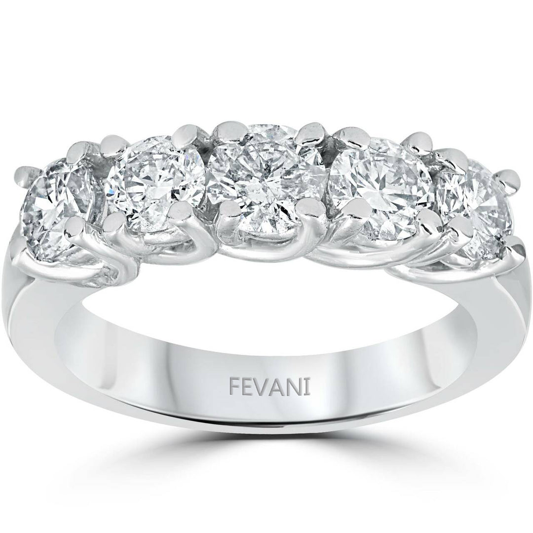14k White Gold Diamond 5 Stone Conique' Wedding Ring