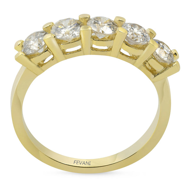 Bague de mariage Camia en or jaune 14 carats et diamants à 5 pierres