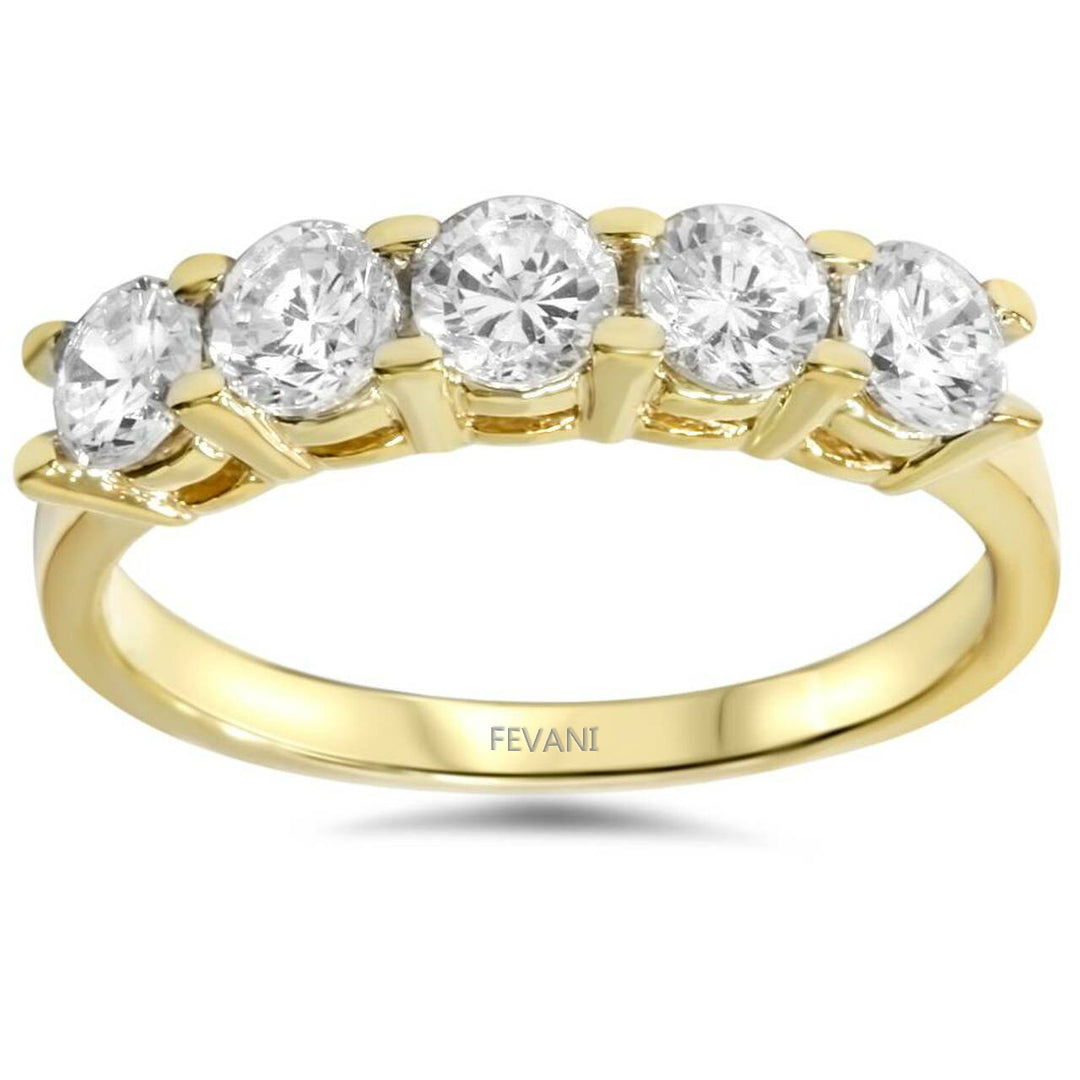 Bague de mariage Camia en or jaune 14 carats et diamants à 5 pierres