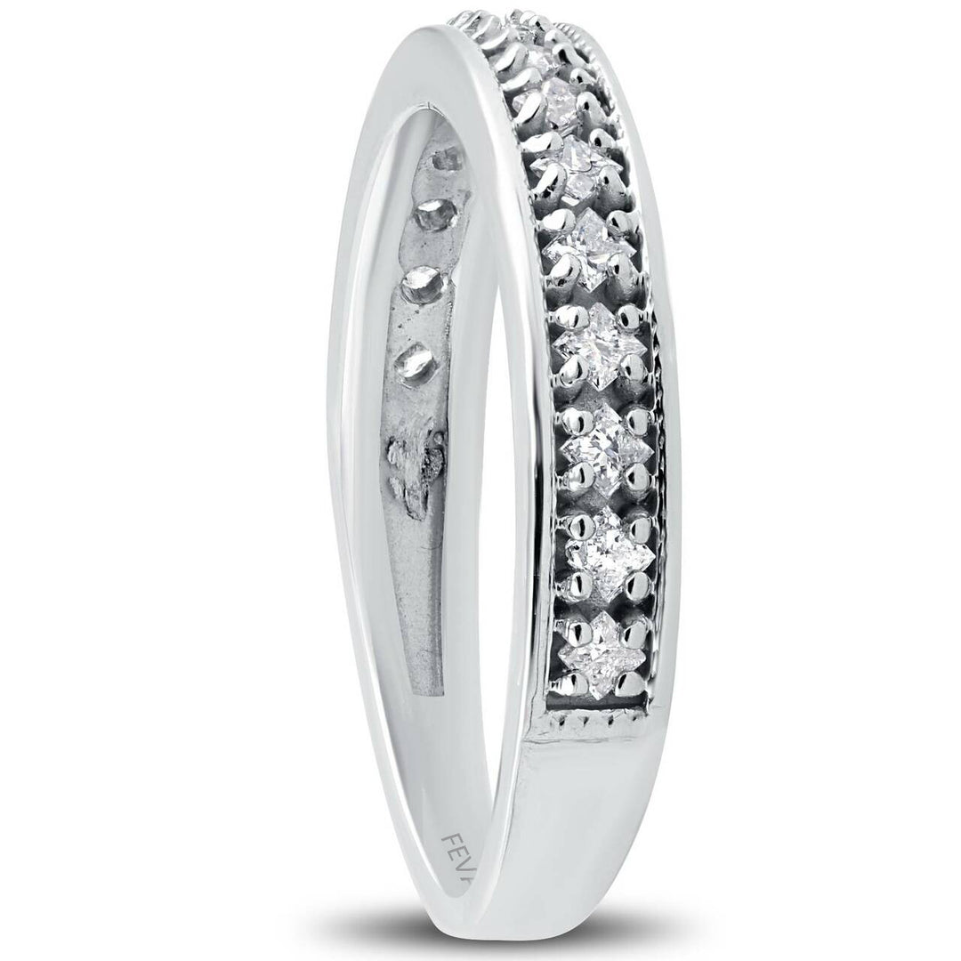 Bague de mariage en or blanc 10 carats avec diamants taille princesse