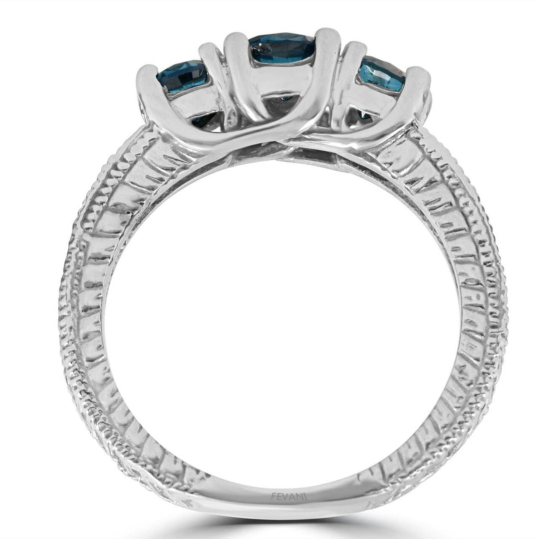 10K White Gold 3 Stone Blue Cammilla Diamond Ring