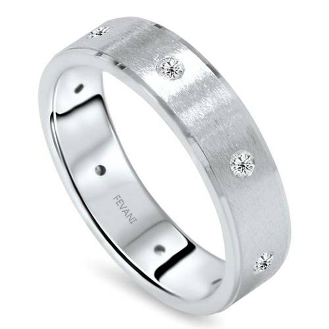 950 Platinum Brushed Diamond Wedding Ring