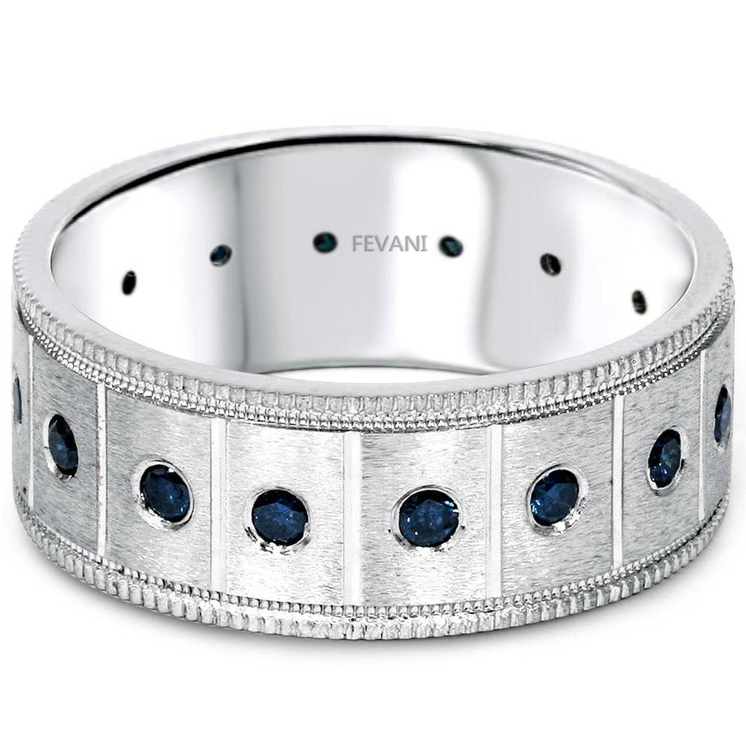 14k White Gold Lorrain Blue Diamond Wedding Ring