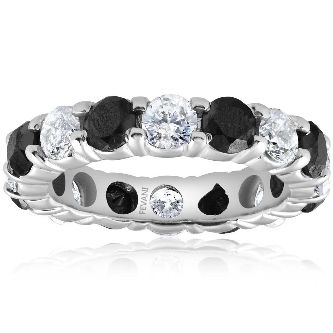 14K White Gold Black & White Diamond Eternity Ring