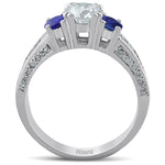 Laden Sie das Bild in den Galerie-Viewer, 14k White Gold Three Stone Blue Diamond Sapphire Ring