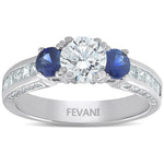 Ladda upp bild till gallerivisning, 14k White Gold Three Stone Blue Diamond Sapphire Ring