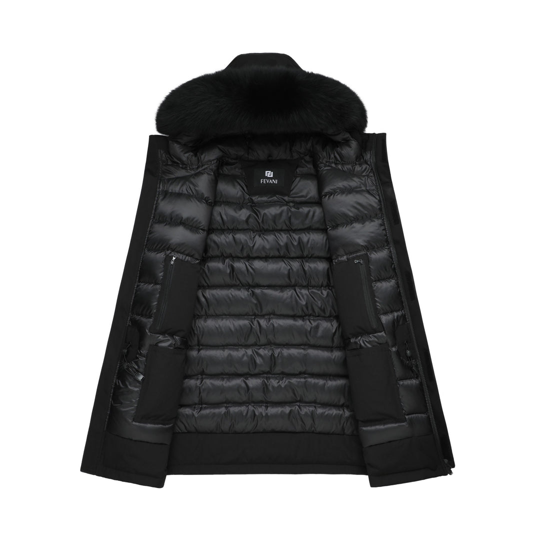 Men's Grandeur Warm Winter Jacket in Black - (Black Fox Trim)