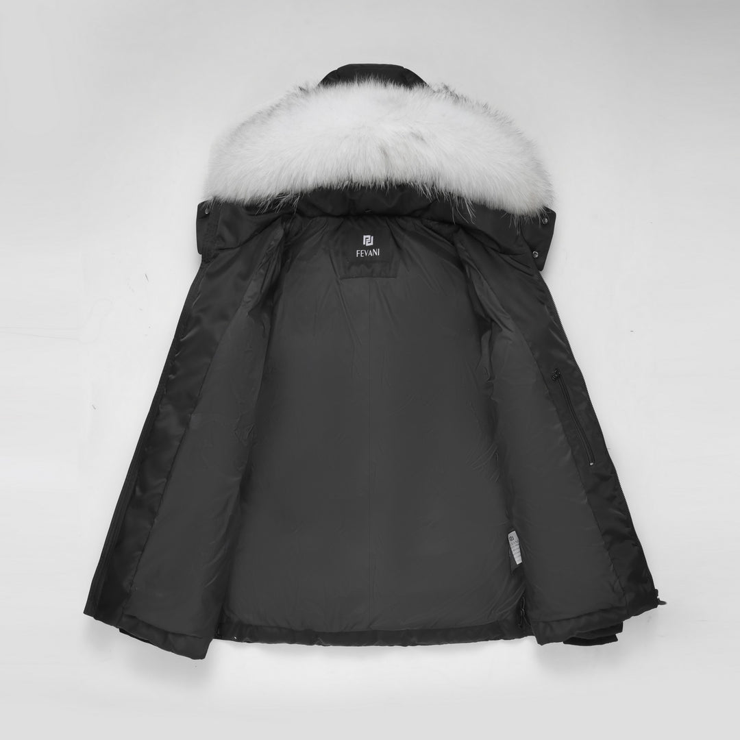 Manteau d'hiver Arctic Emperor pour hommes en noir - (bordure en renard bleu)