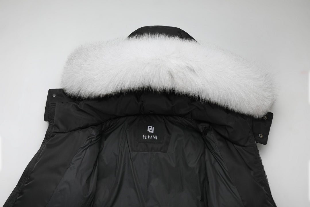 Men's Arctic Emperor Winter Coat in Black - (Blue Fox Trim)