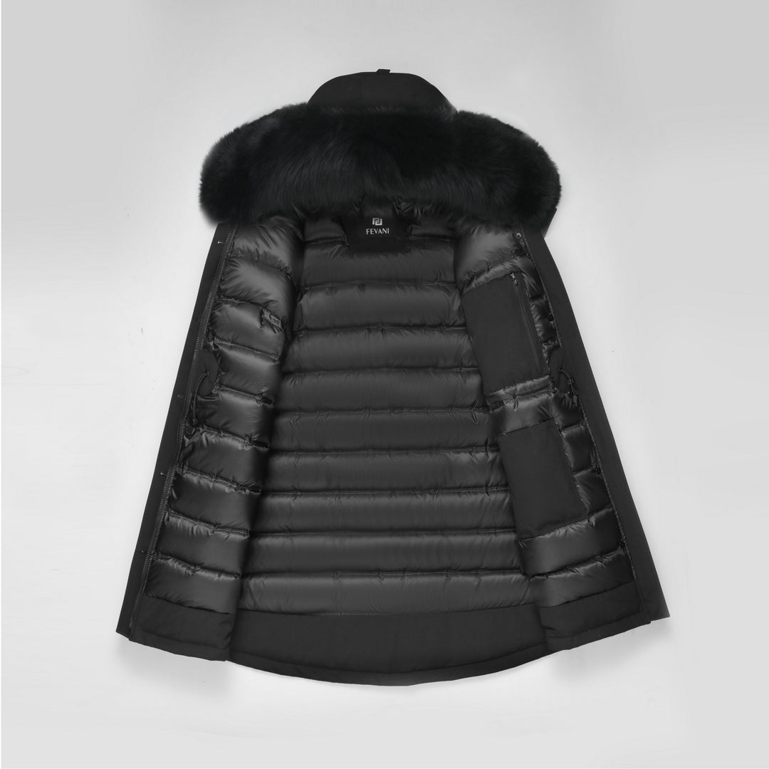 Women's Ritzy Puffer Jacket in Black - (Black Fox Trim)