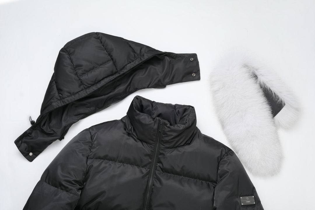 Manteau d'hiver Arctic Emperor pour hommes en noir - (bordure en renard bleu)