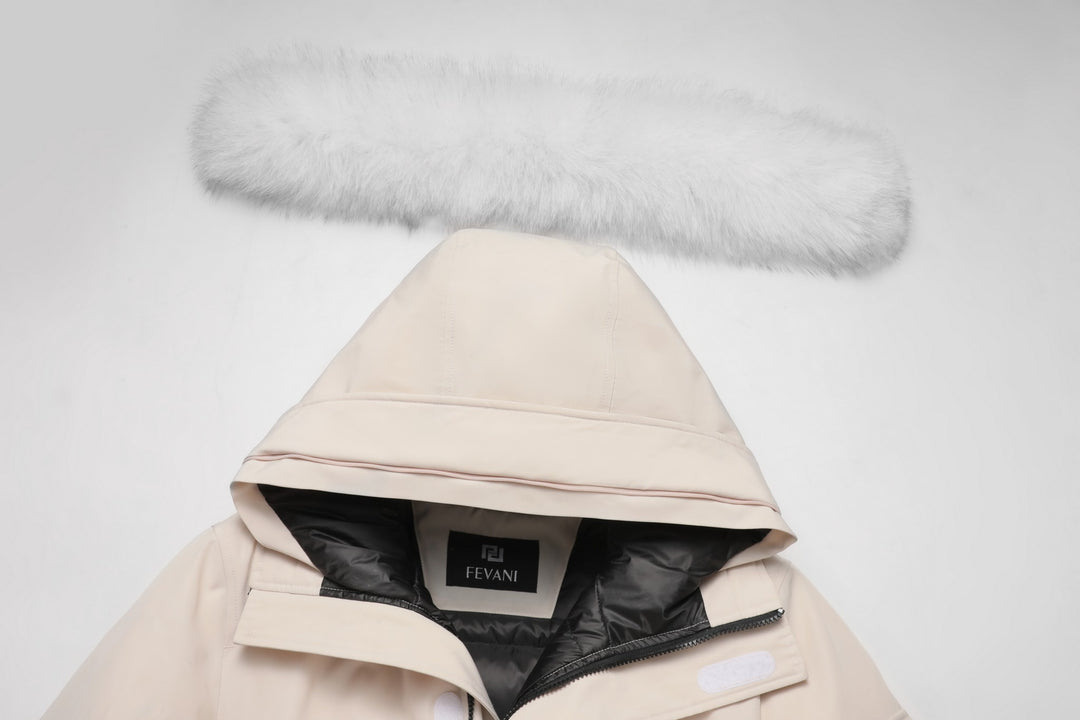 Men's Grandeur Warm Winter Jacket in White - (Blue Fox Trim)