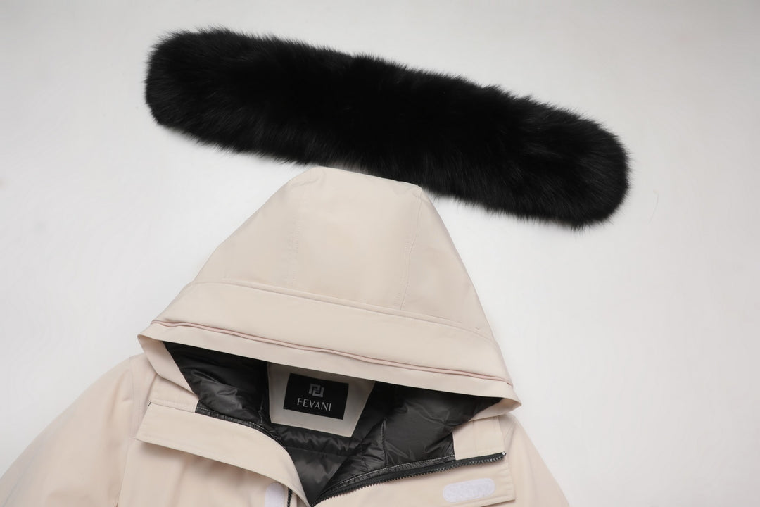 Men's Grandeur Warm Winter Jacket in White - (Black Fox Trim)