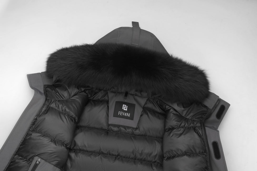 Parka Majestic Mont Blanc pour hommes en gris - (bordure en renard noir)