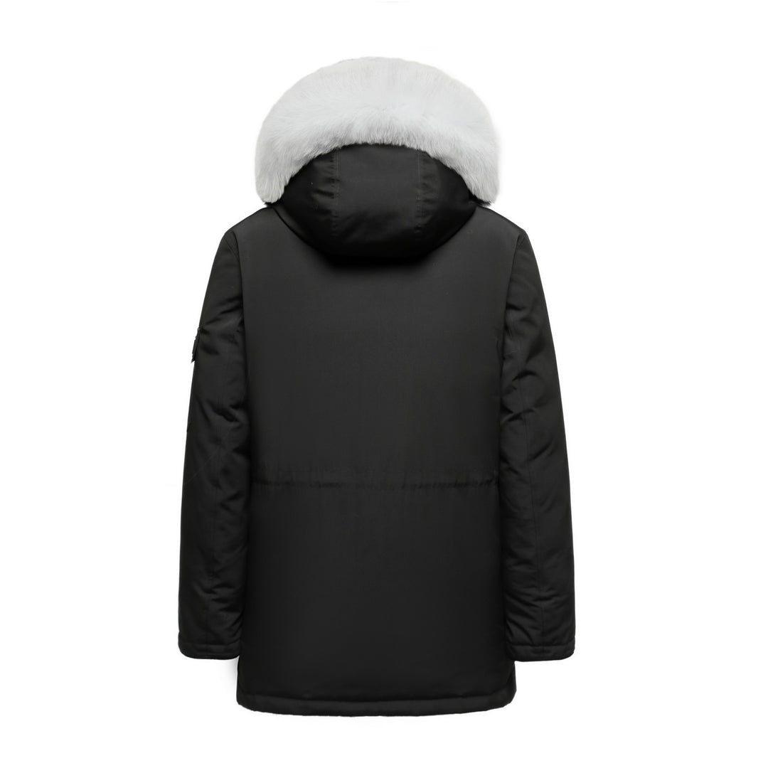 Men's Grandeur Warm Winter Jacket in Black - (Blue Fox Trim)