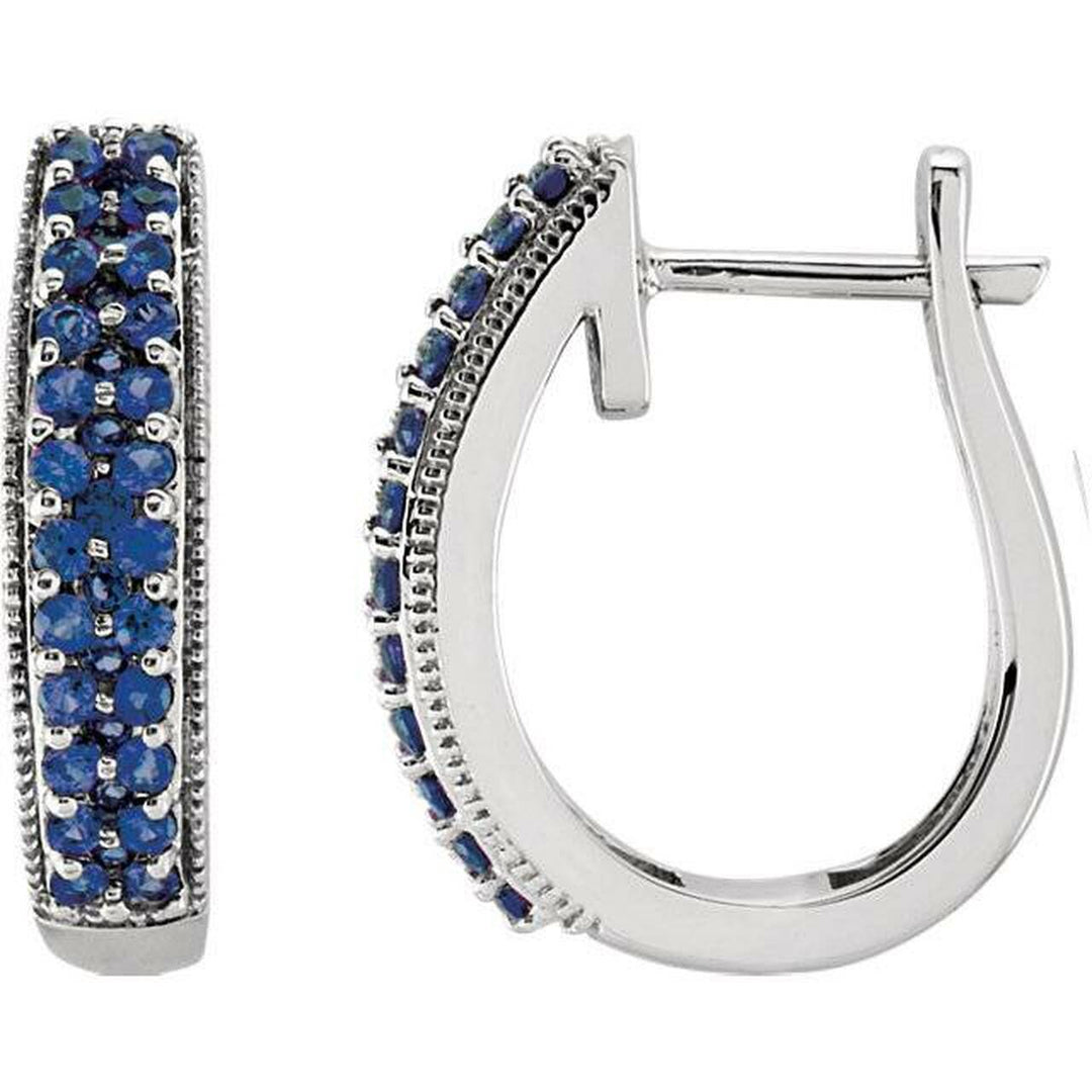14K White Gold Viola Blue Sapphire Pave Hoops