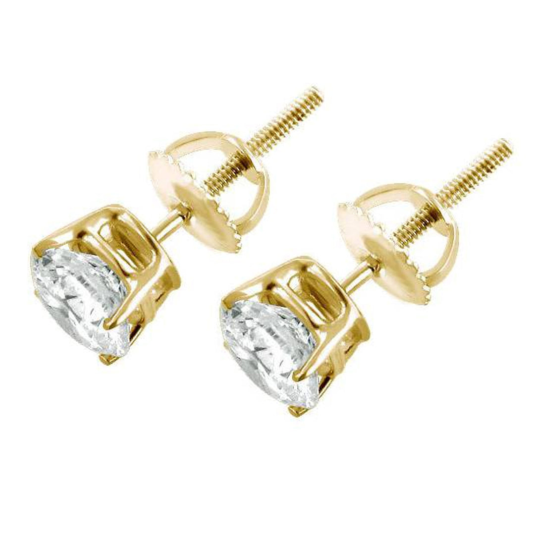 14K Yellow Gold with Screw Backs Diamond Stud Earrings