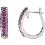Load image into Gallery viewer, 14K White Gold Viola Diamond Pink Sapphire Hoops