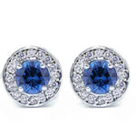 Laden Sie das Bild in den Galerie-Viewer, 14K White Gold Zoyenka Diamond Blue Sapphire Studs